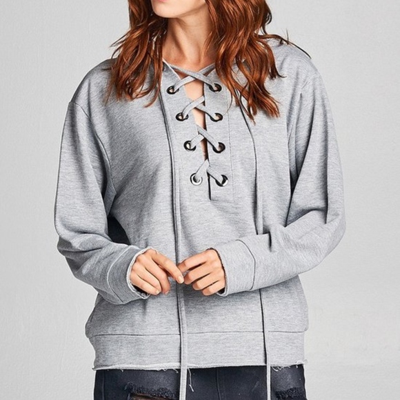 LACE UP SWEATSHIRT in BLACK - Picture 4 of 4